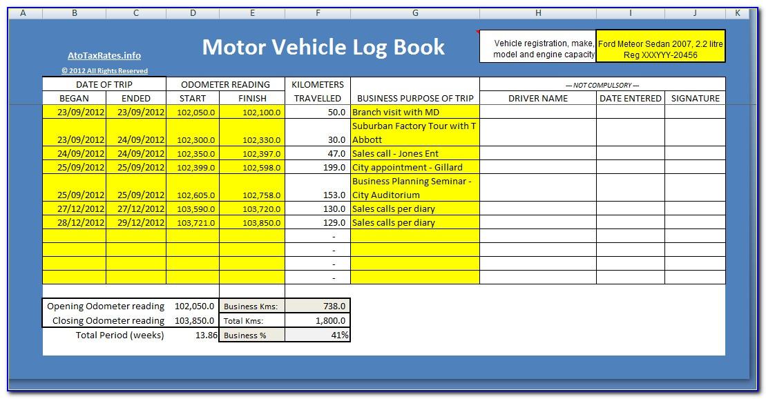 Motor Vehicle Log Book Example