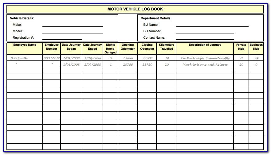 Motor Vehicle Log Book Format