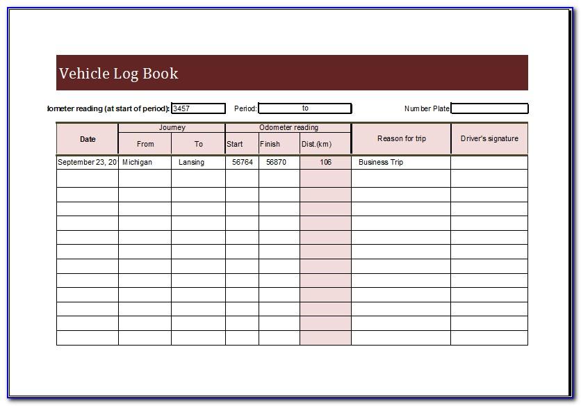 Motor Vehicle Service Log Book Template