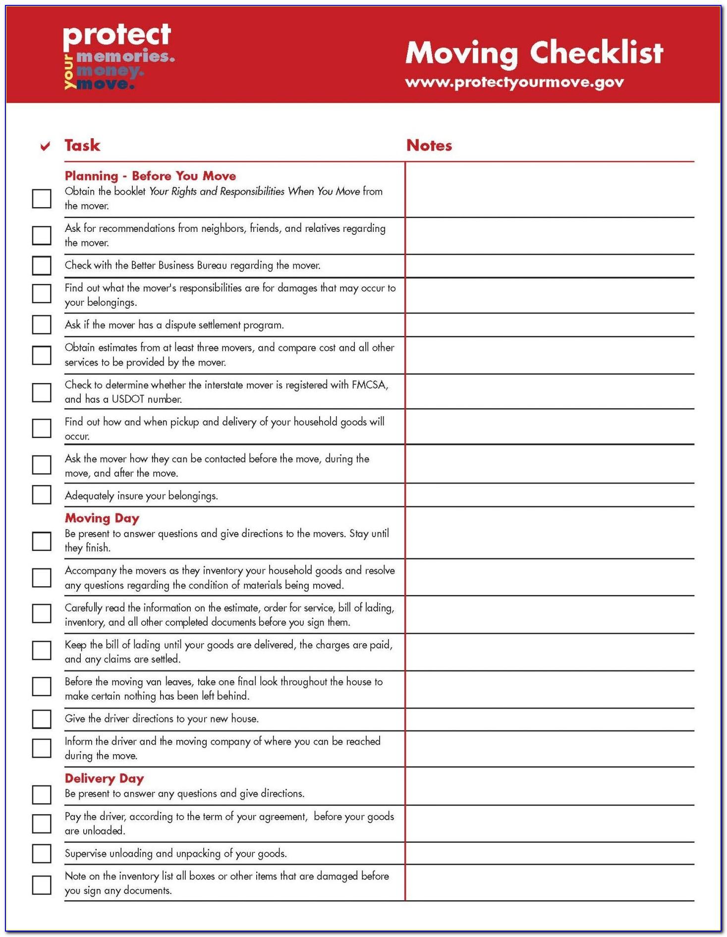 Moving Home Checklist Template