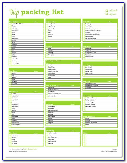 Moving Packing List Template Excel
