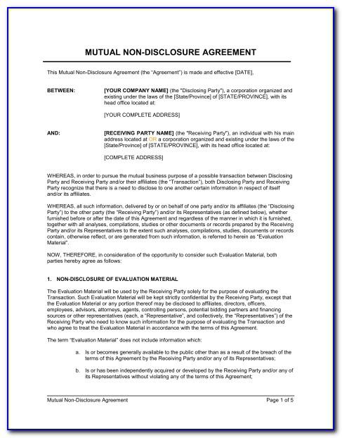 Mutual Non Disclosure Agreement Template Free