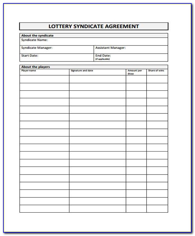 National Lottery Syndicate Contract Form