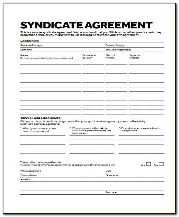 Lottery Syndicate Agreement Template Word