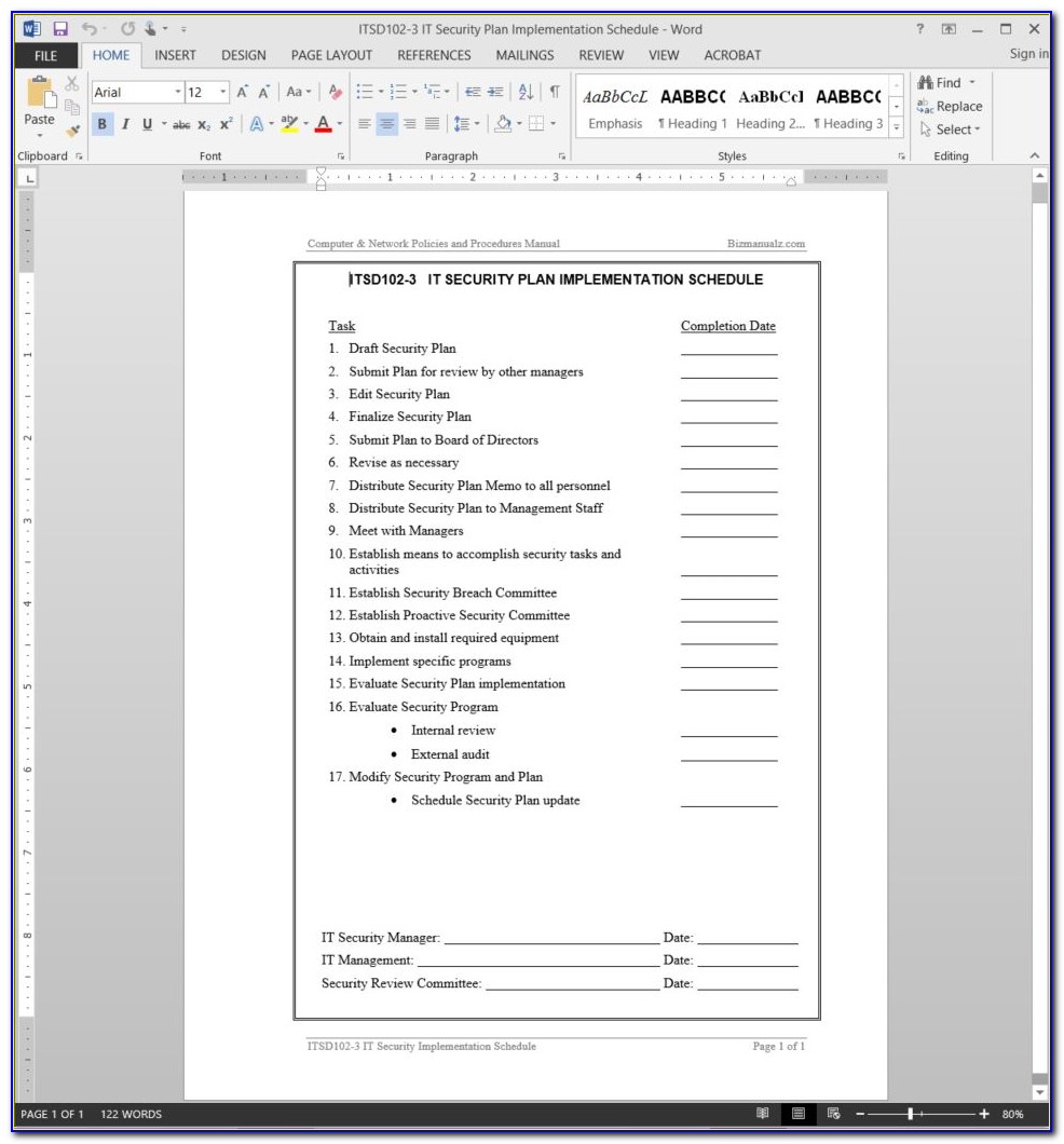 Network Security Checklist Template