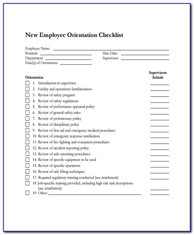 New Employee Orientation Form Template