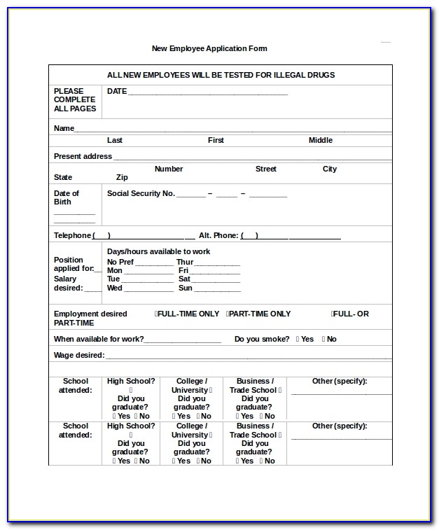 New Employee Registration Form Template