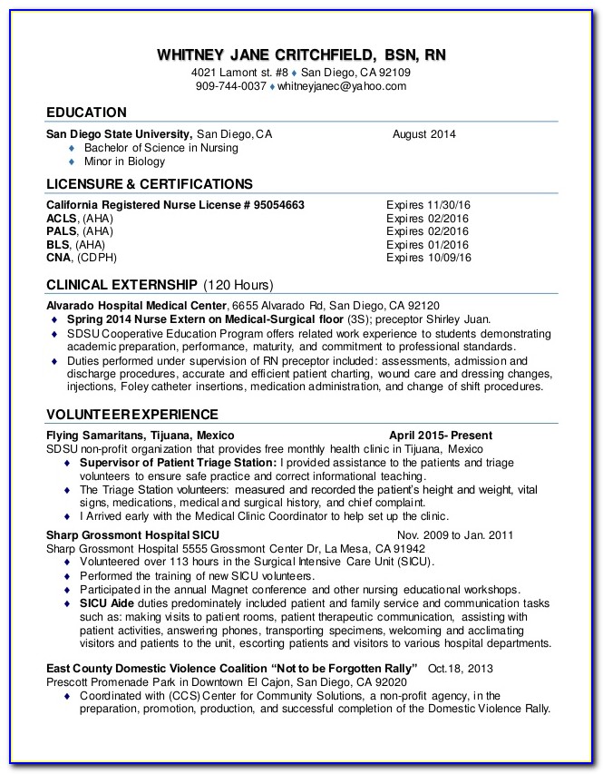 New Grad Registered Nurse Resume Sample
