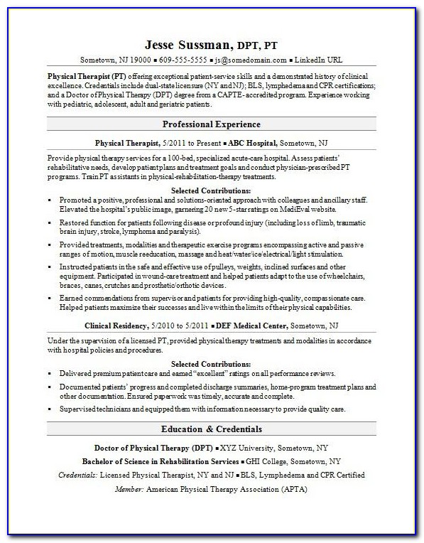New Graduate Physical Therapy Resume Template