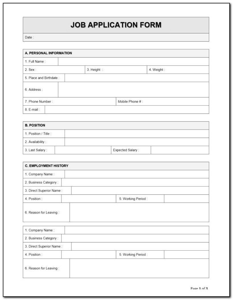 New Hire Application Form Template