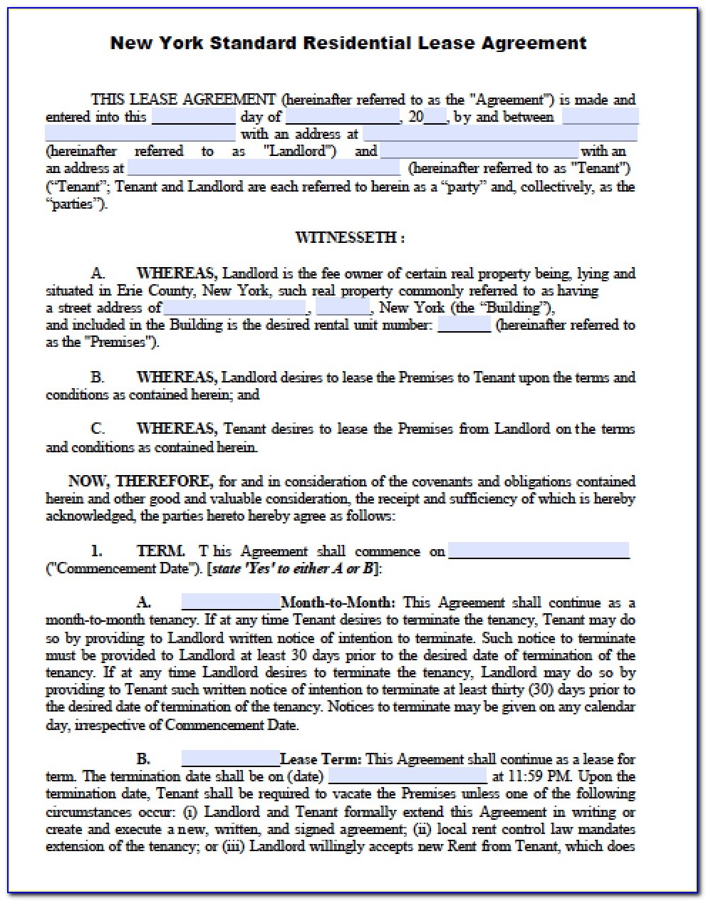 New York Lease Agreement Template Free