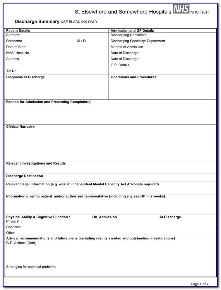Nhs Hospital Discharge Template