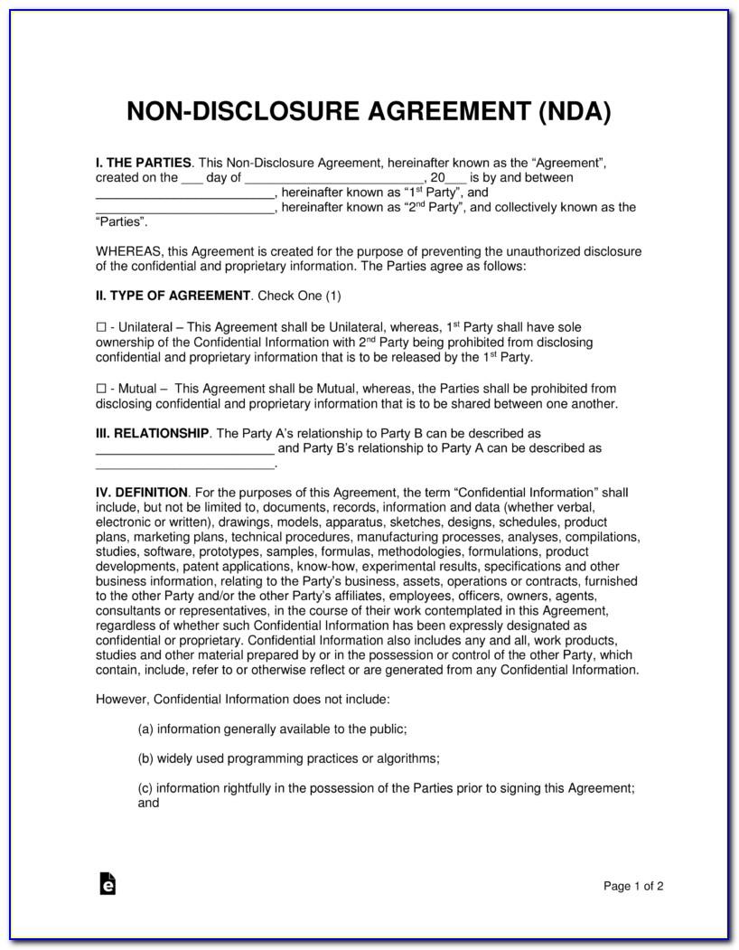 Non Disclosure Agreement Free Template Word
