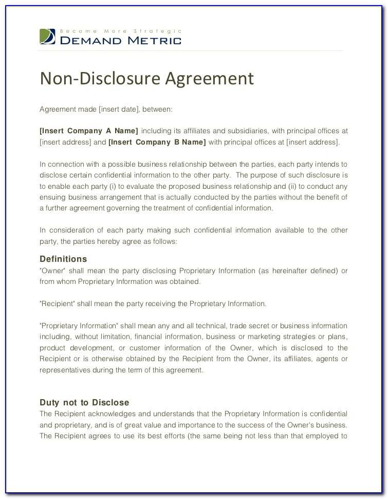 Non Disclosure Agreement Sample Word Format