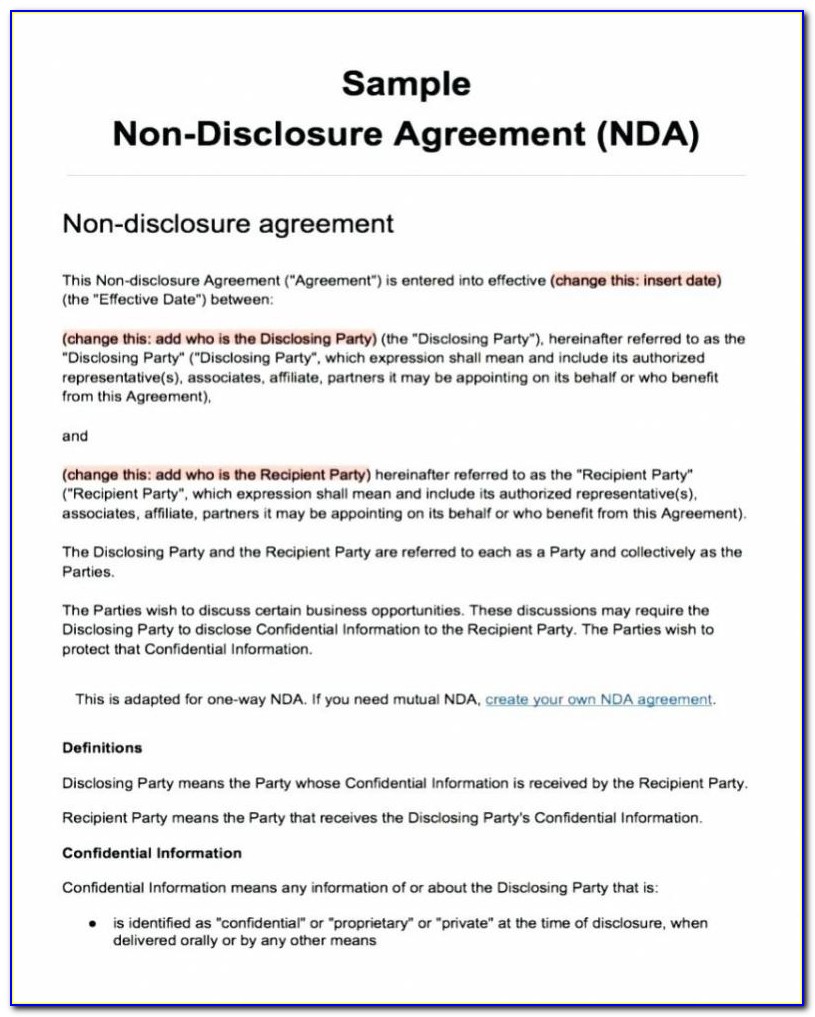 Non Disclosure Agreement Template Indiana