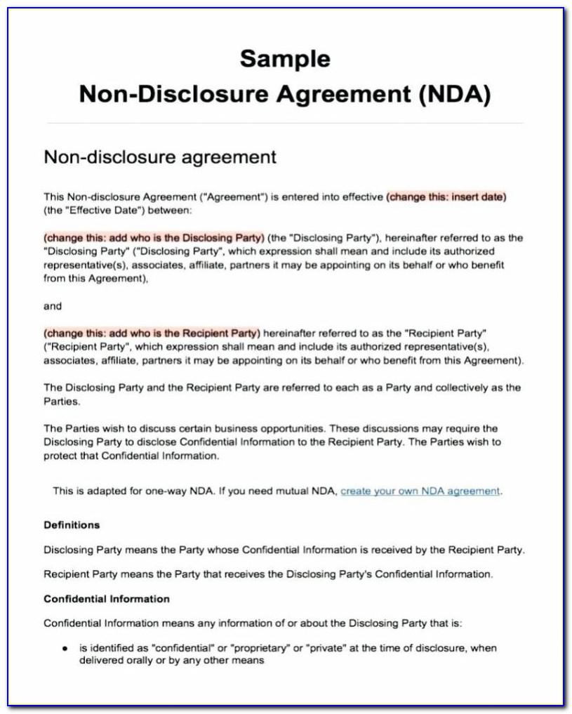 Non Disclosure Agreement Template Pdf
