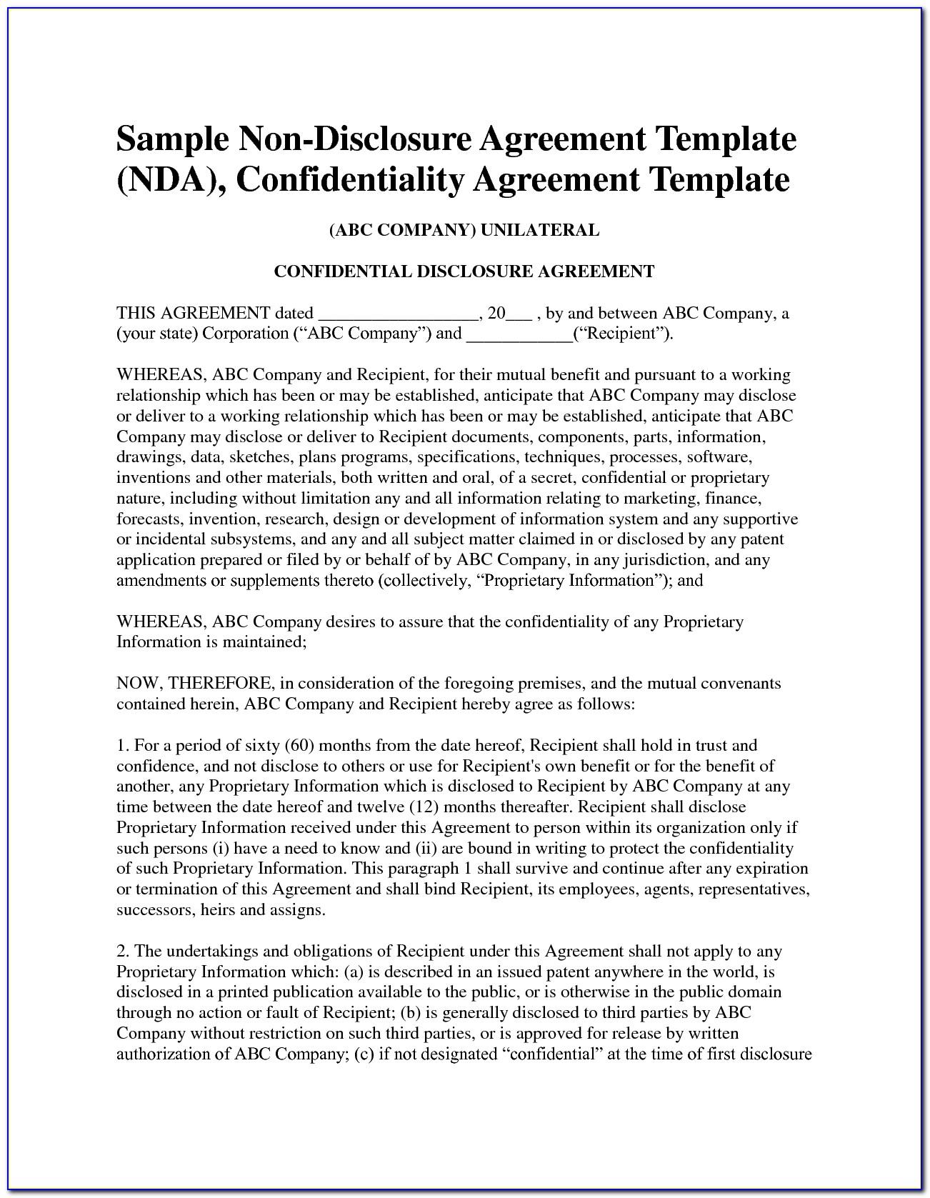 Non Disclosure Agreement Template South Africa Pdf
