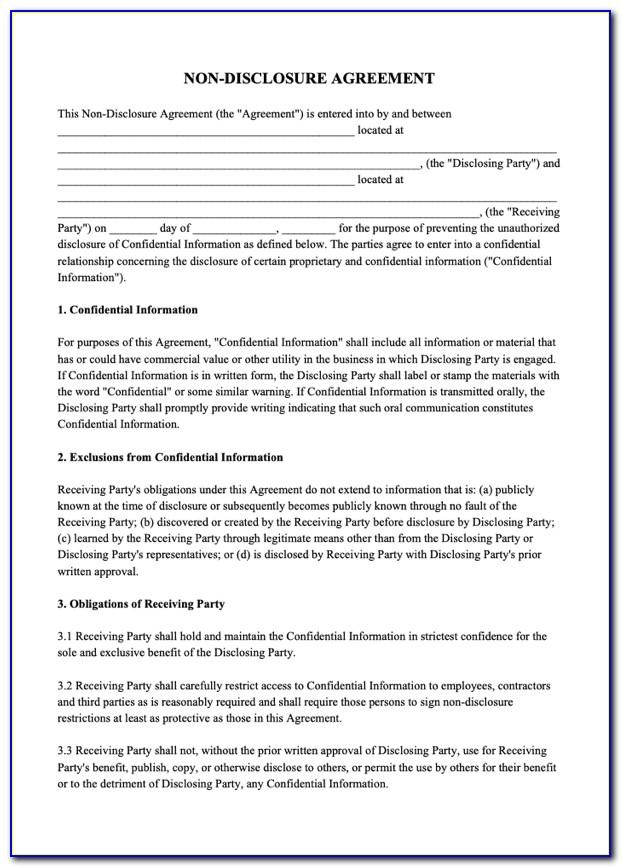Non Disclosure Agreement Template Word Document