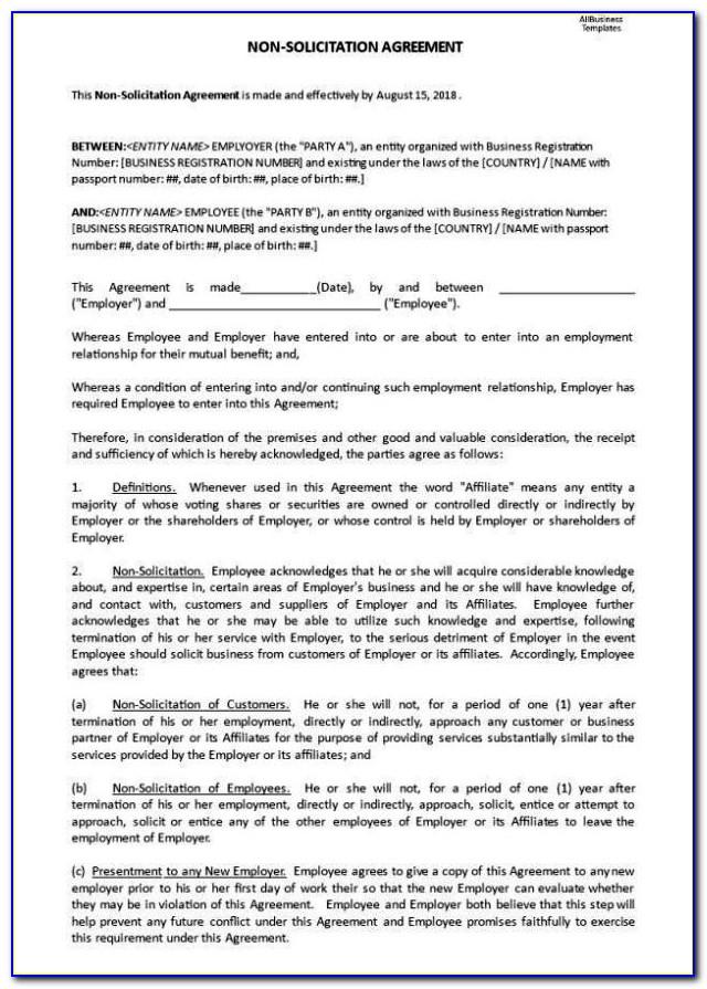 Non Solicitation Agreement Between Two Companies Template
