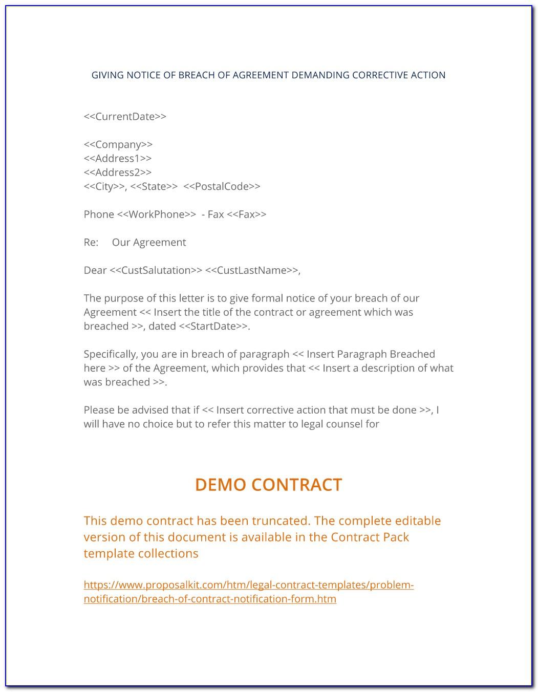 Notice Of Breach Of Contract Letter Template