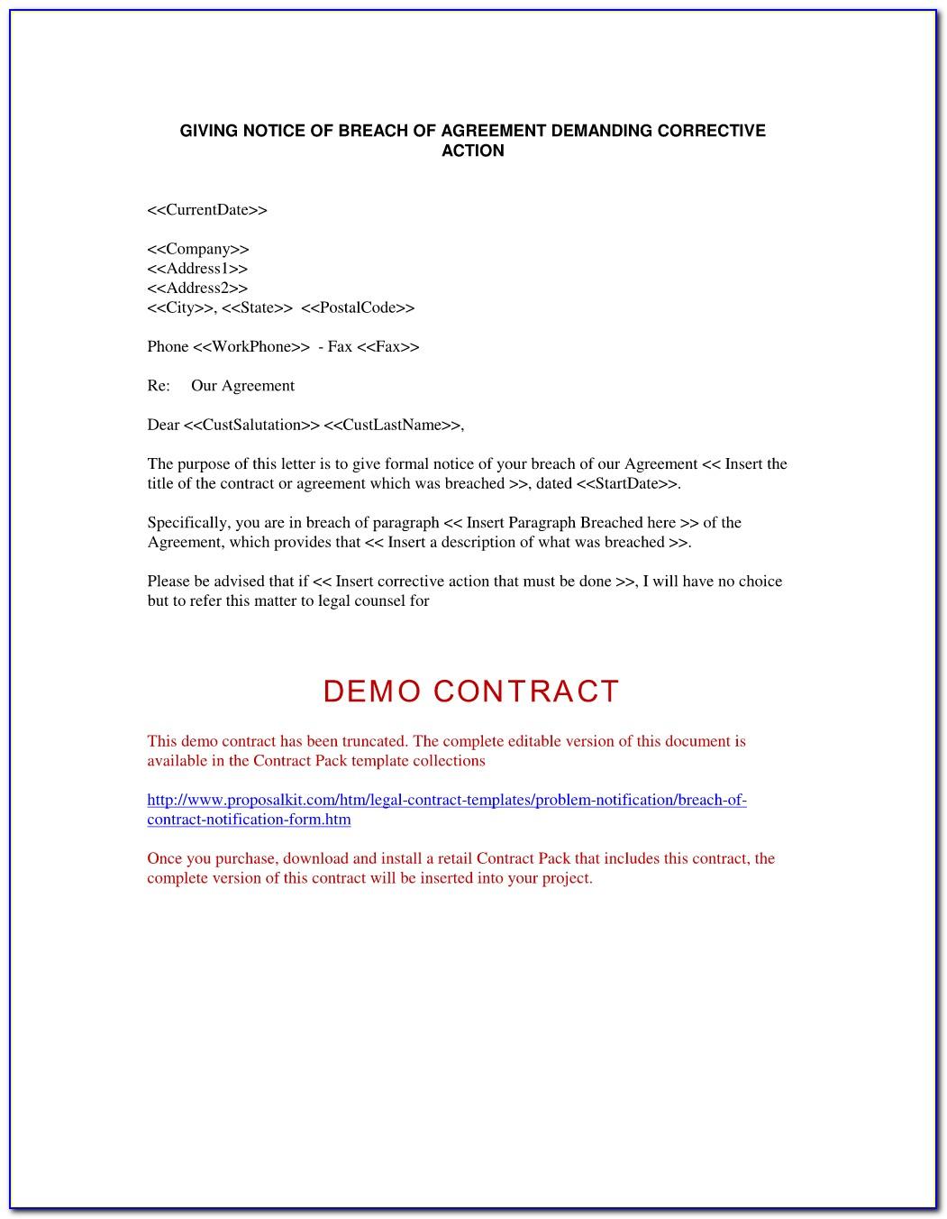 Notice Of Breach Of Contract Template