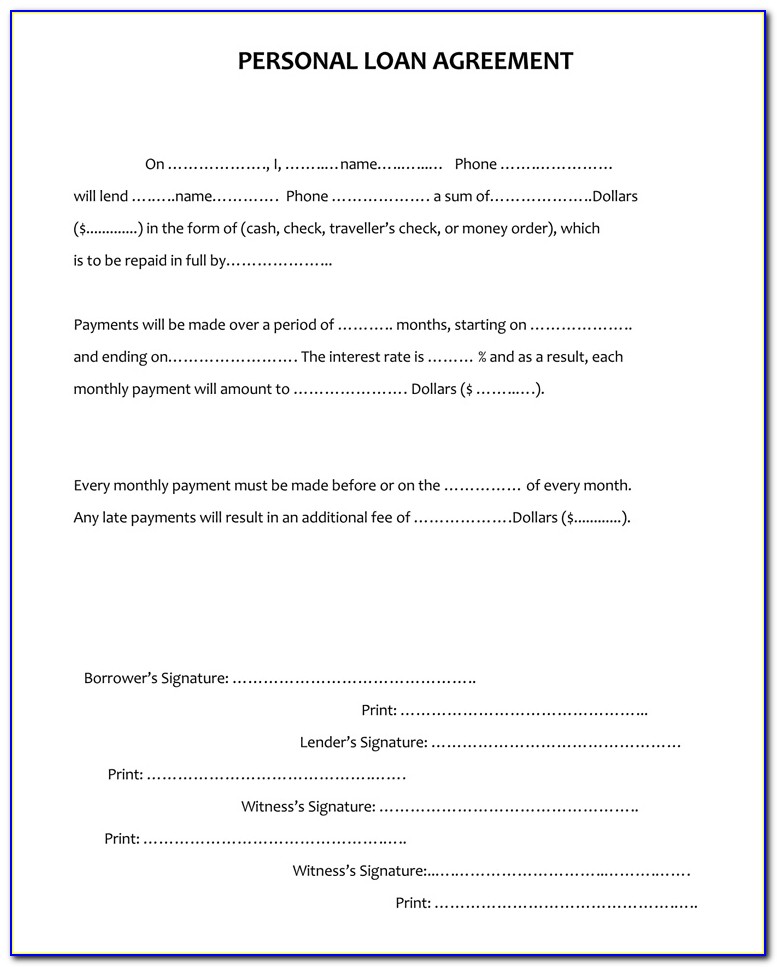 Personal Money Lending Contract Template