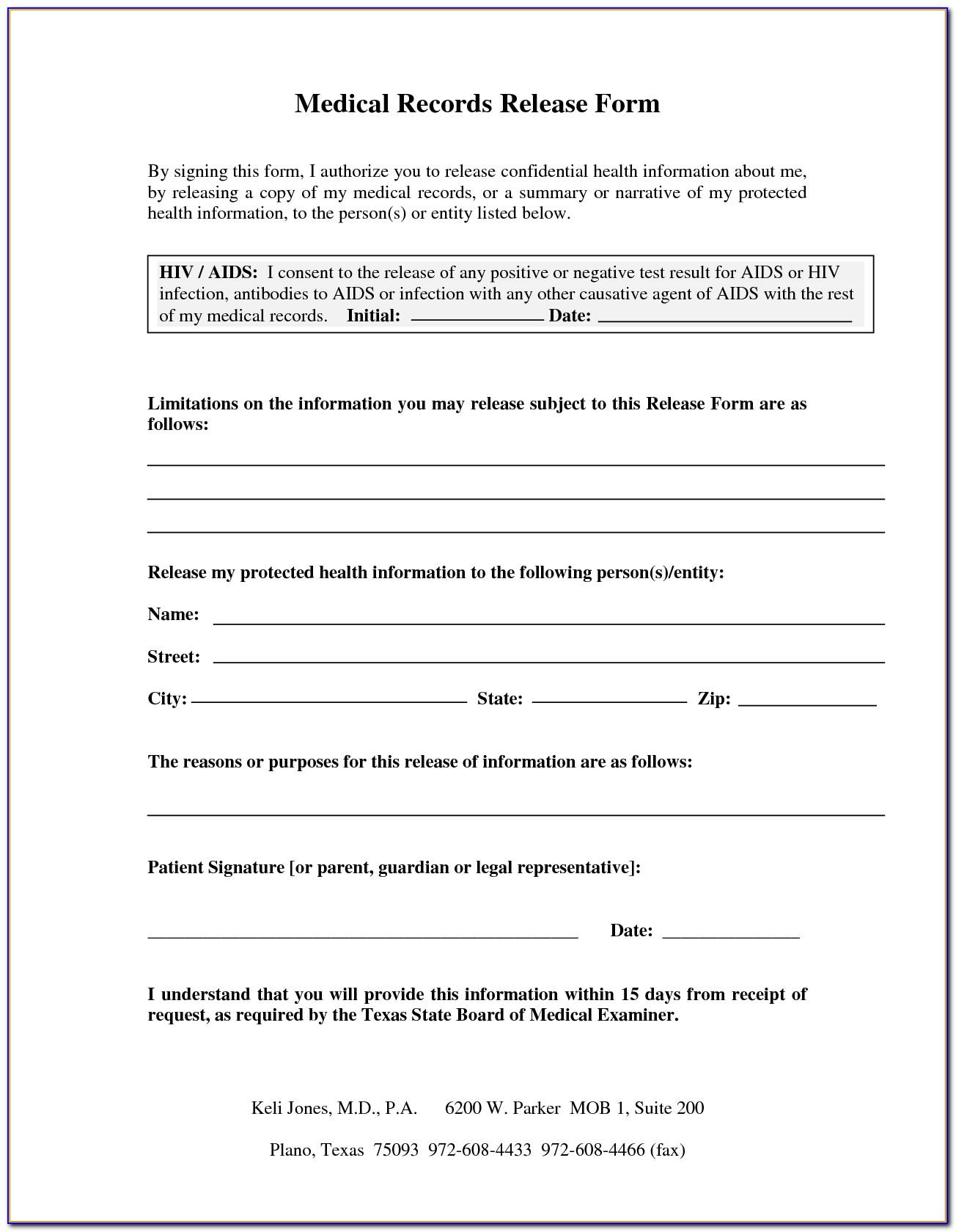 Request Medical Records Release Form Template