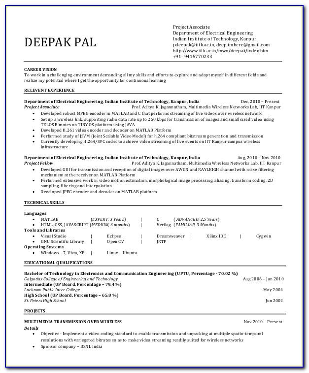 Resume Format For Fresher Mechanical Engineering Students Pdf