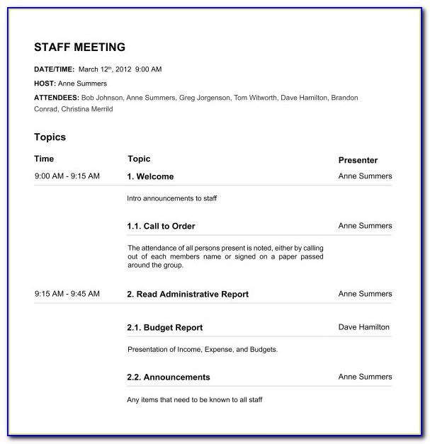 Sample Nonprofit Board Meeting Agenda Template