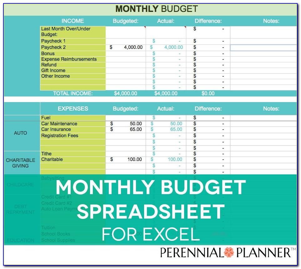 Simple Monthly Budget Template Excel
