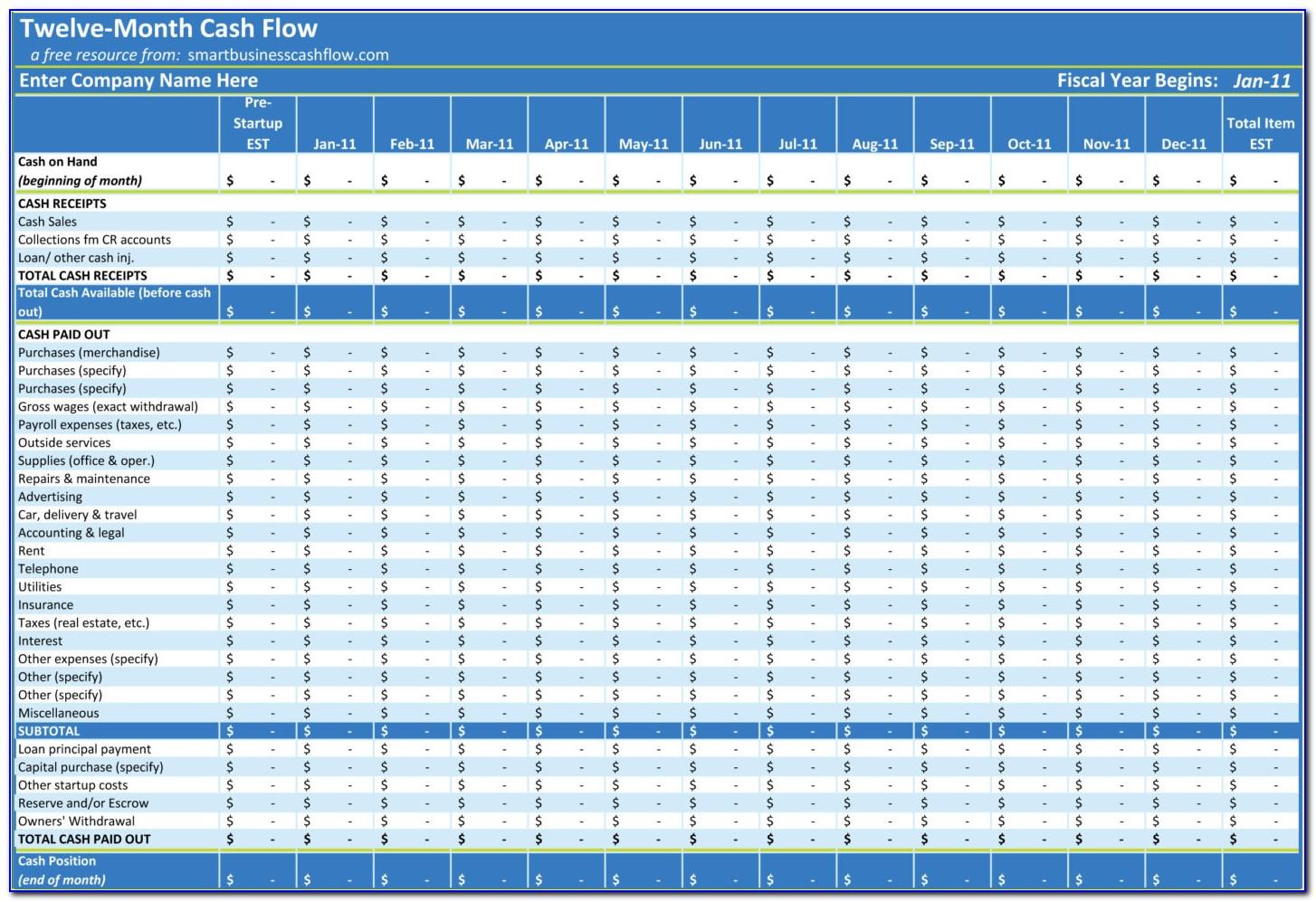 Simple Monthly Cash Flow Statement Template