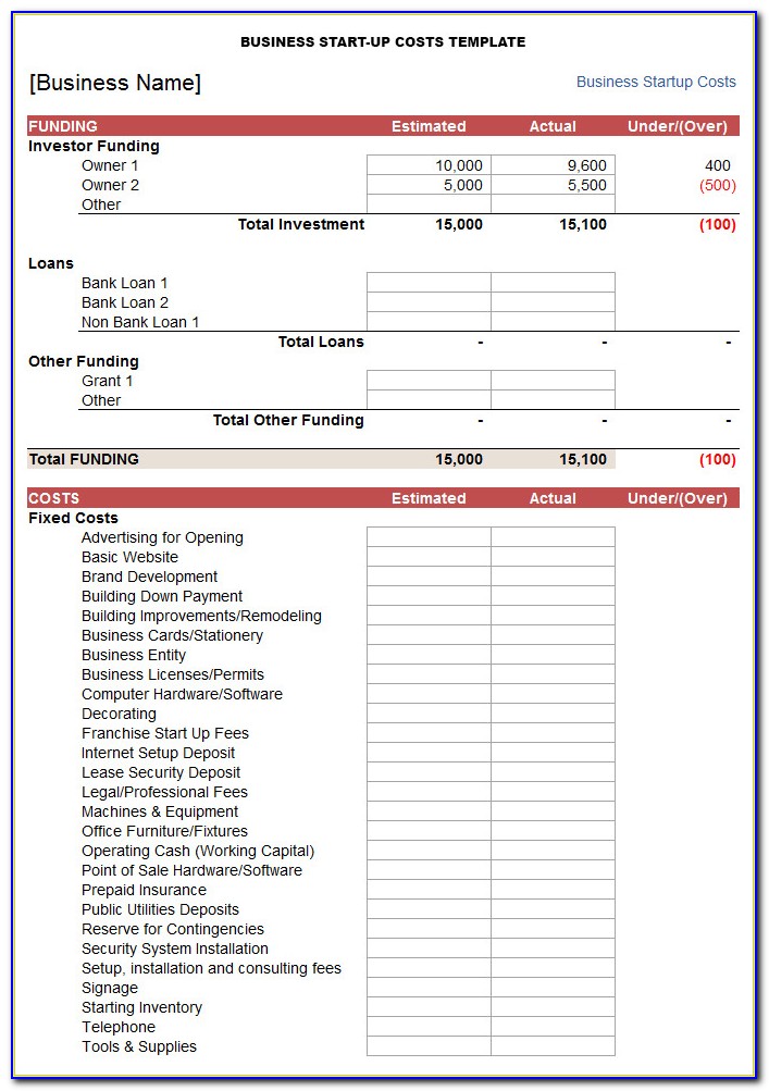 Small Business Costing Template