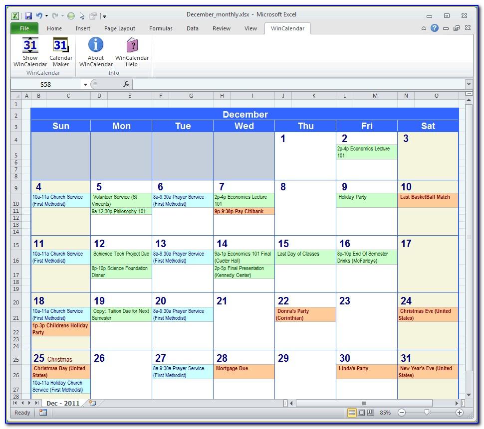 Weekly Work Calendar Template Excel