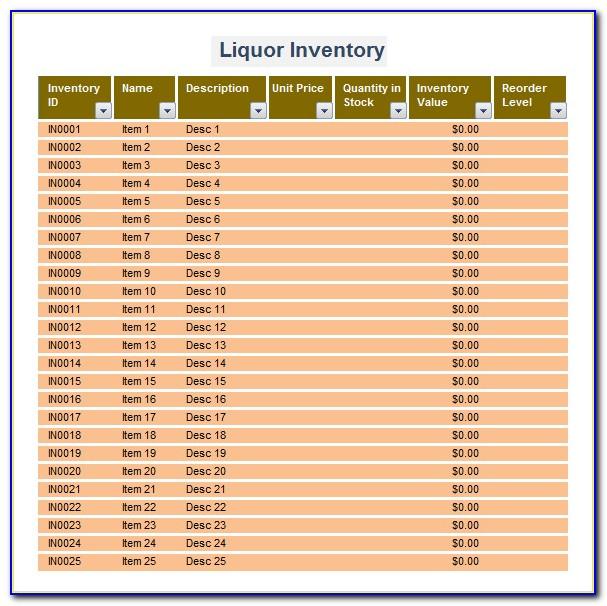 Alcohol Inventory Spreadsheet Template