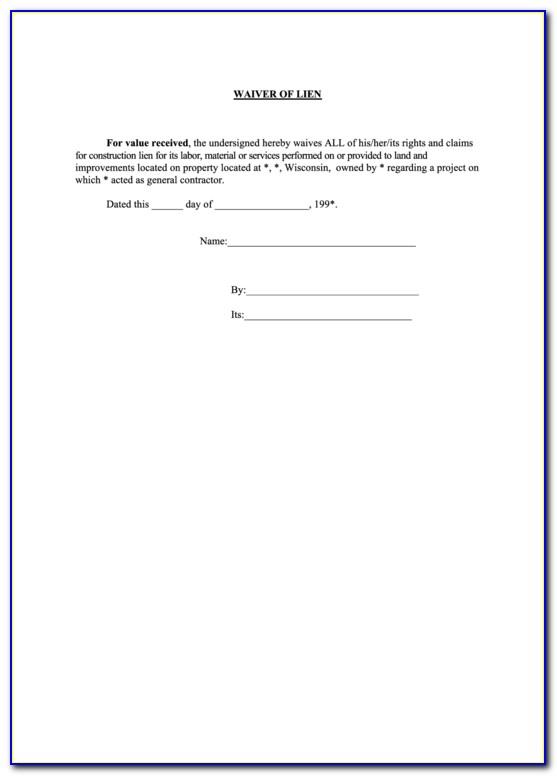 Conditional Lien Waiver Form Wisconsin