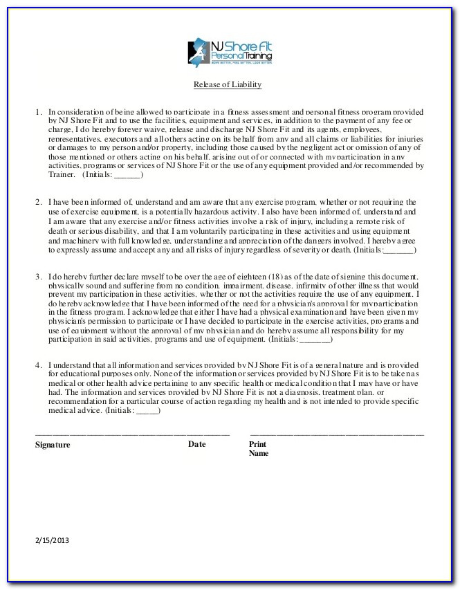Construction Liability Waiver Template