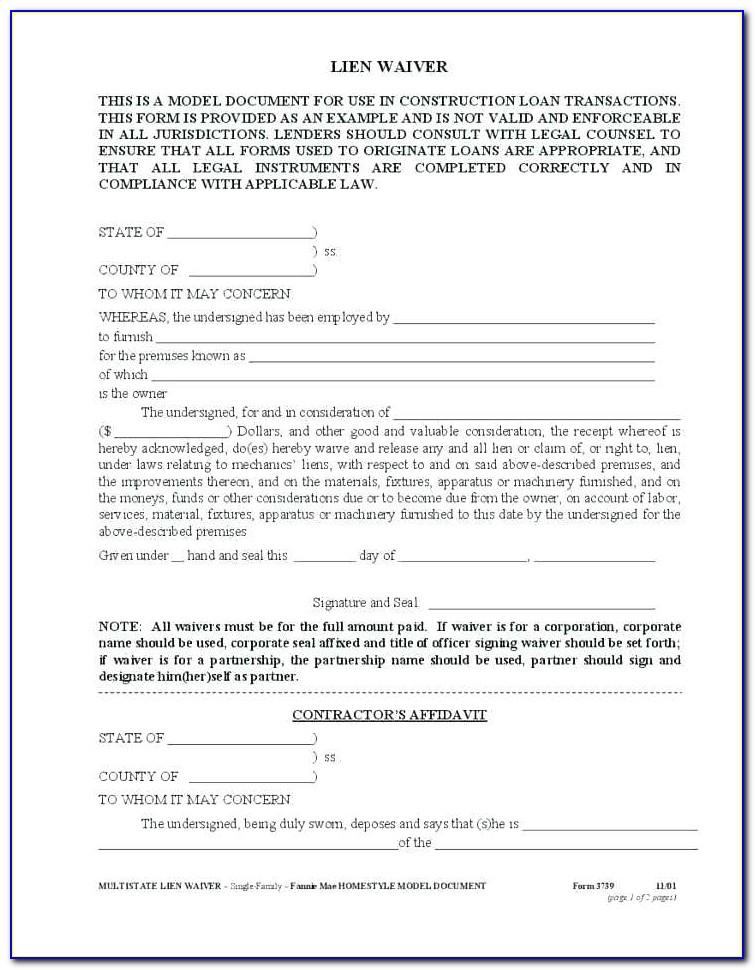 Free Printable Lien Waiver Form Wisconsin