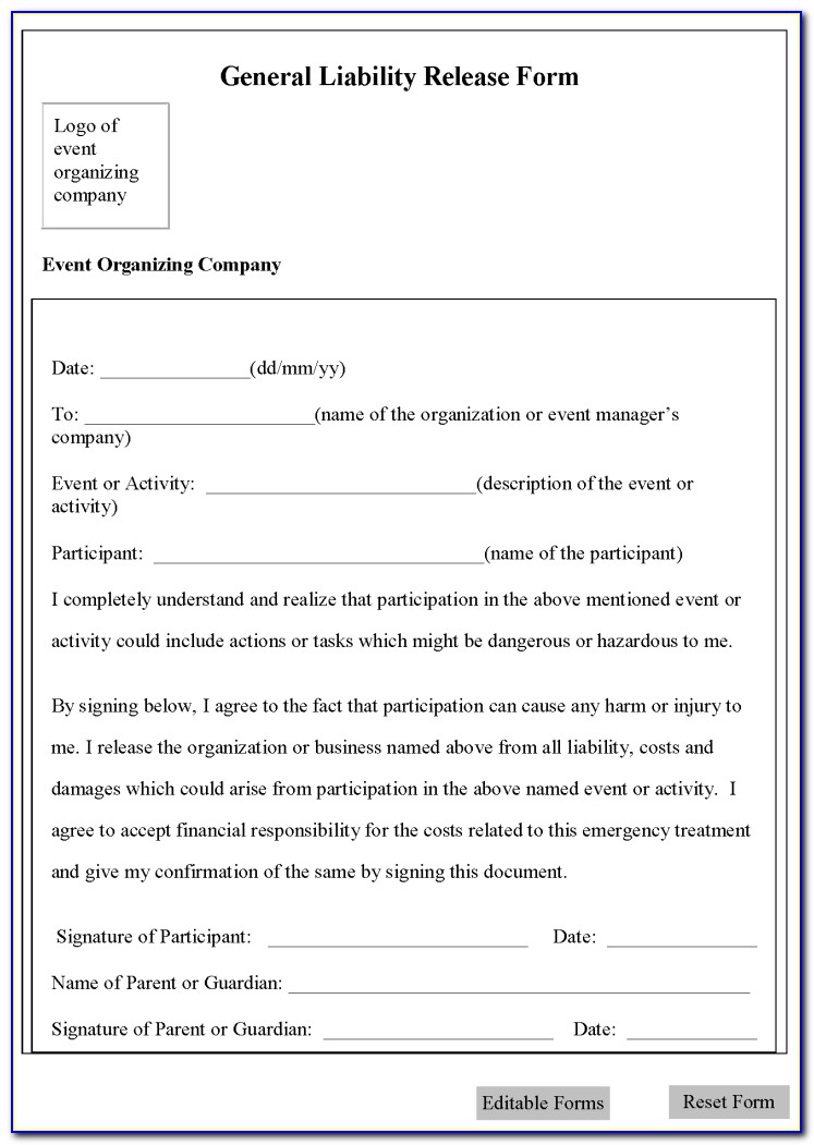 Free General Liability Release Form Template