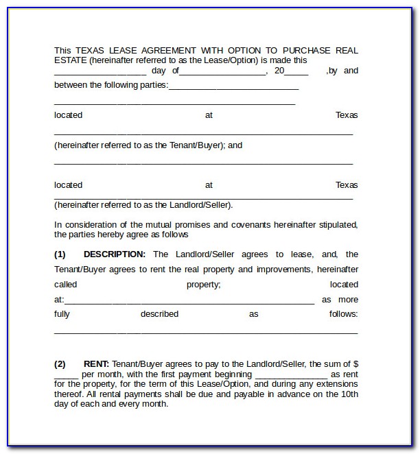 Free Lease Agreement Texas Template