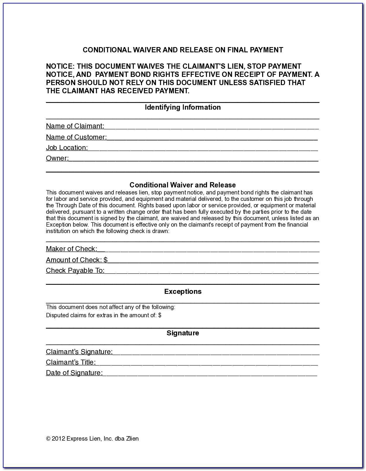 Free Lien Waiver Form Illinois
