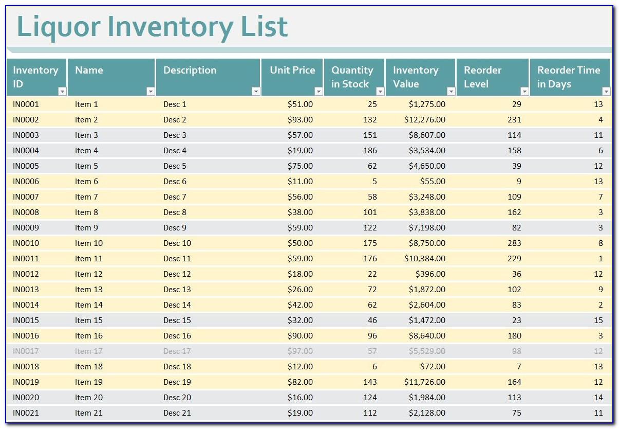 Free Liquor Inventory Spreadsheet Template Excel