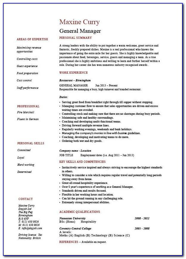 Free Manager Resume Template Microsoft Word
