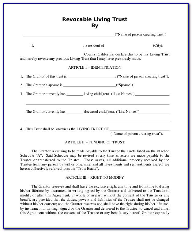 Irrevocable Living Trust Forms Free Download