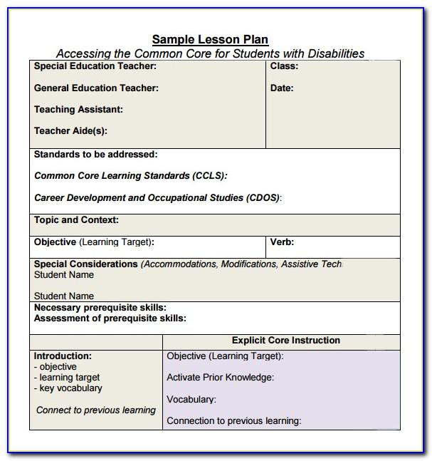 Kindergarten Lesson Plan Template With Common Core Standards