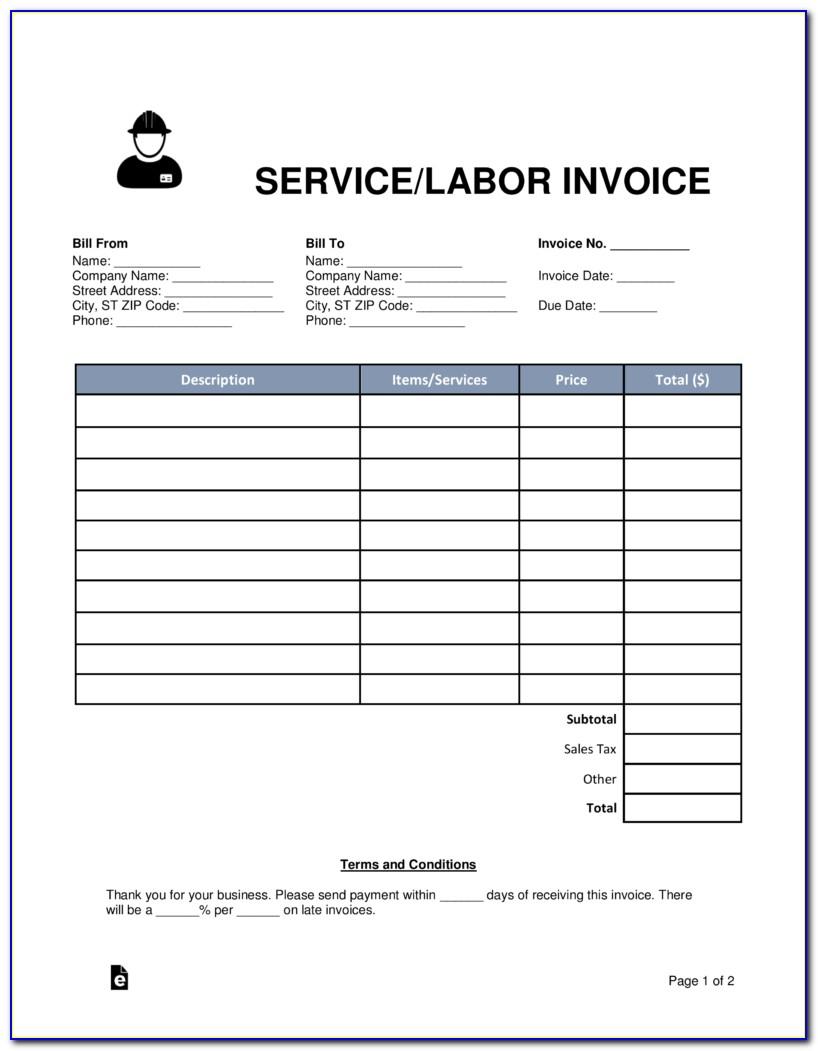 Labor Invoice Template Word