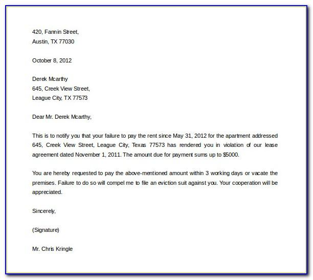 Landlord Eviction Notice Letter Template