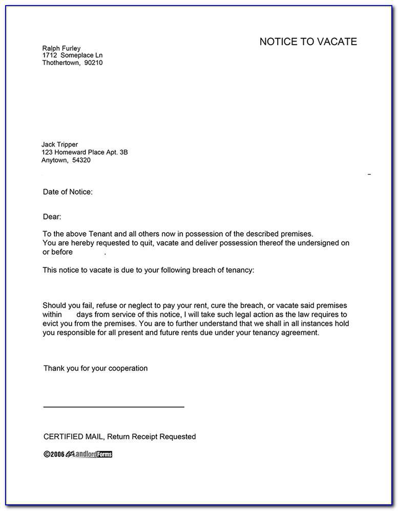Landlord Letter To Tenant To Vacate Template