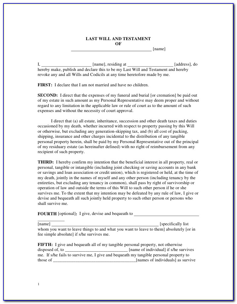 Last Will And Testament Blank Forms Florida