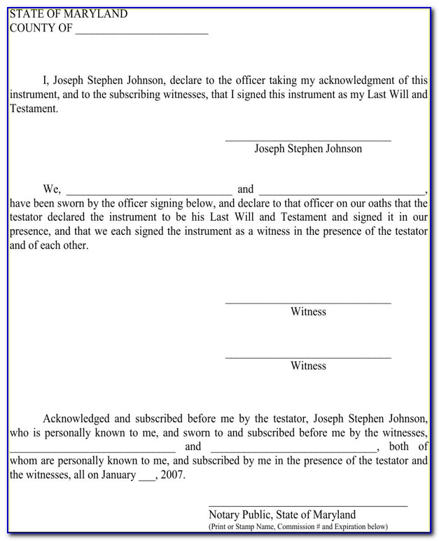Last Will And Testament Free Template Virginia