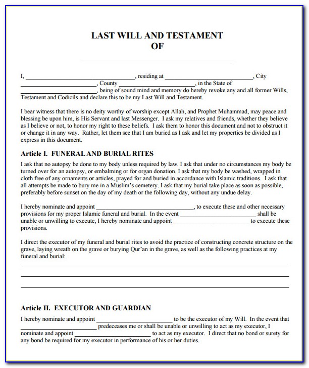 Last Will And Testament Samples Free Template